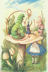 Alice møter Larven, illustrasjon fra «Alice i Eventyrland» av Lewis Carroll (1832-9)